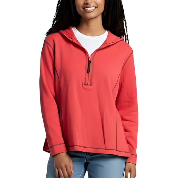 Sag Harbor Red 3/4 Zip Textured Contrast Stitch Pullover Hoodie Sz L - Picture 1 of 11